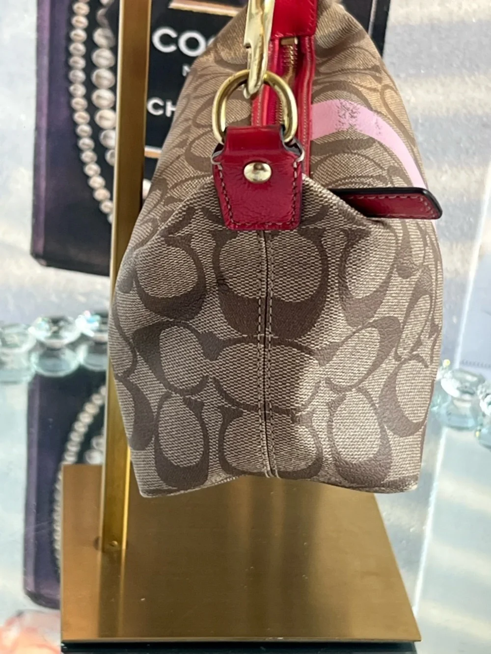 COACH Signature Y2K heritage legacy with Pink Center Stripe and Red Trim